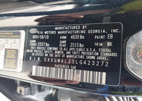 2020 Kia Optima Sx Turbo z USA, uszkodzony, nr VIN 5XXGW4L23LG423272